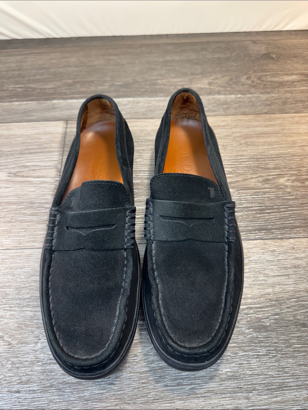 Tod's Black Suede Penny Loafers - Men's Slip-On Dress Shoes SZ 9.5 (h166)